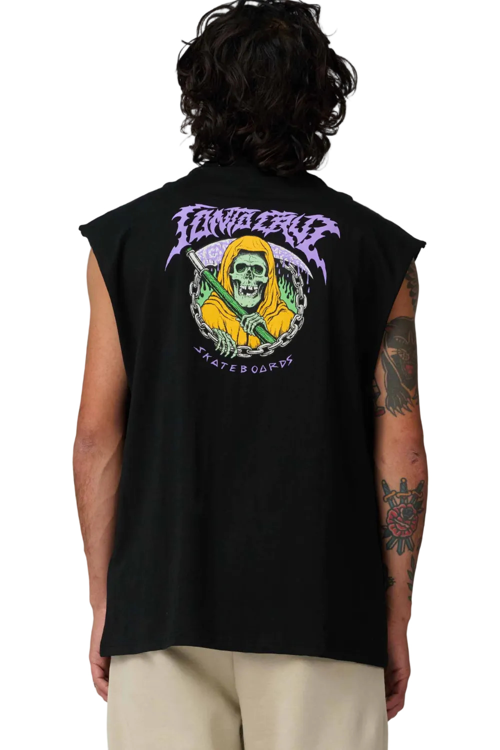 Black tank top with graphic Santa Cruz print front and back