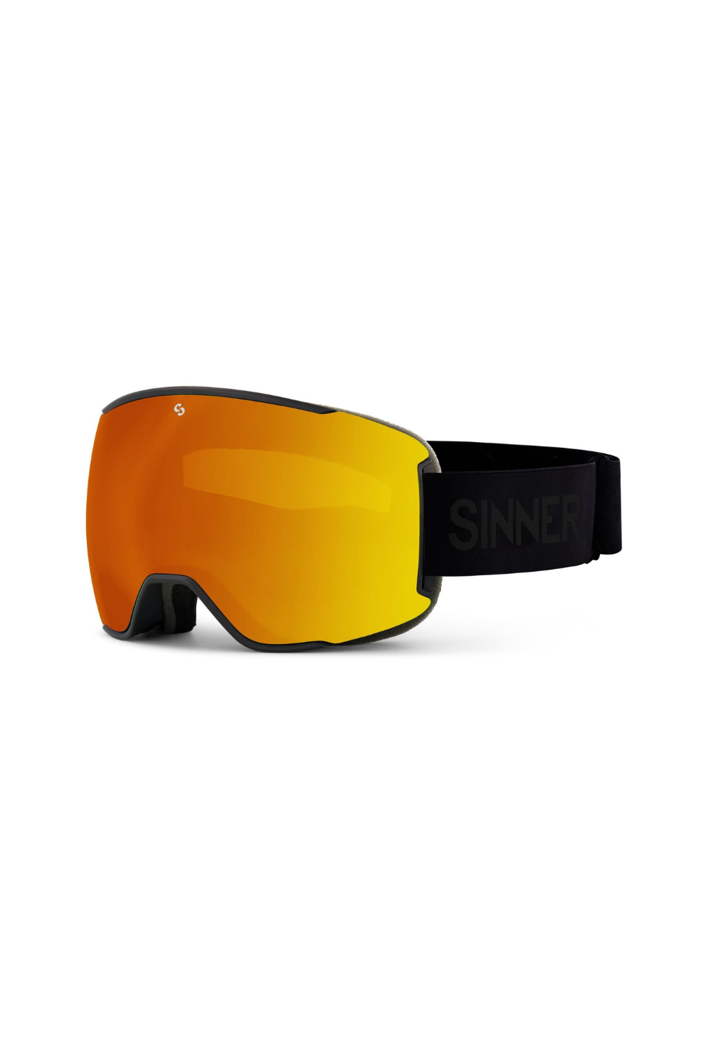 Sinner ski goggles with orange lens on a white background