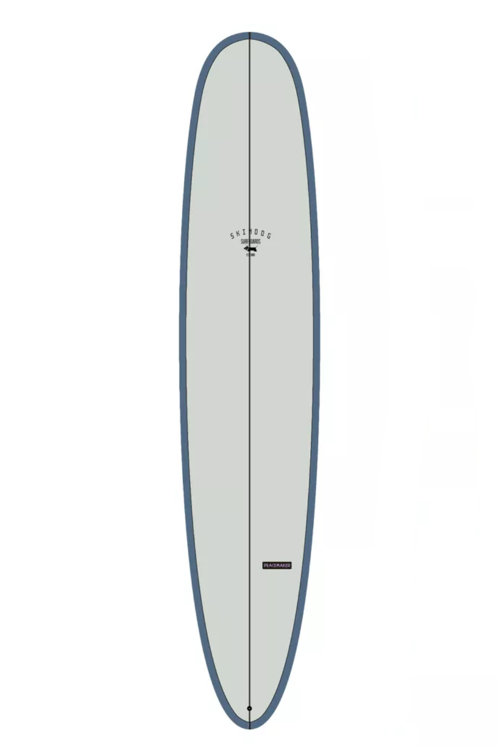 Grey and ble surfboard on a white background