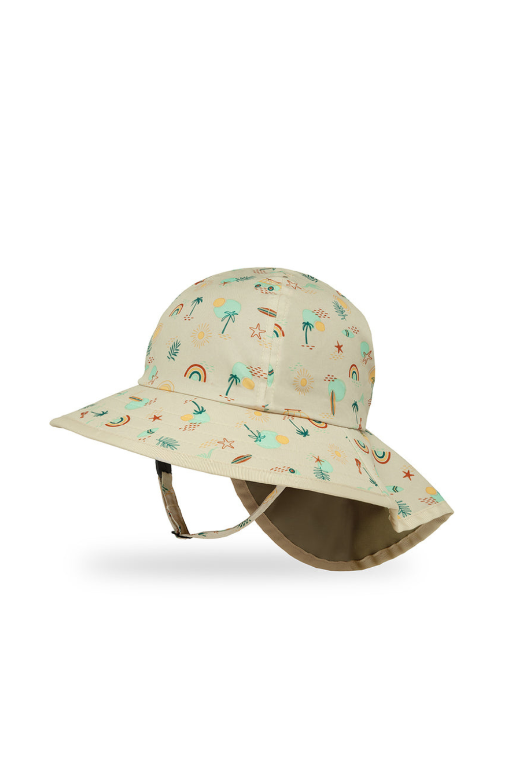 Children's sun hat with colorful patterns on a white background