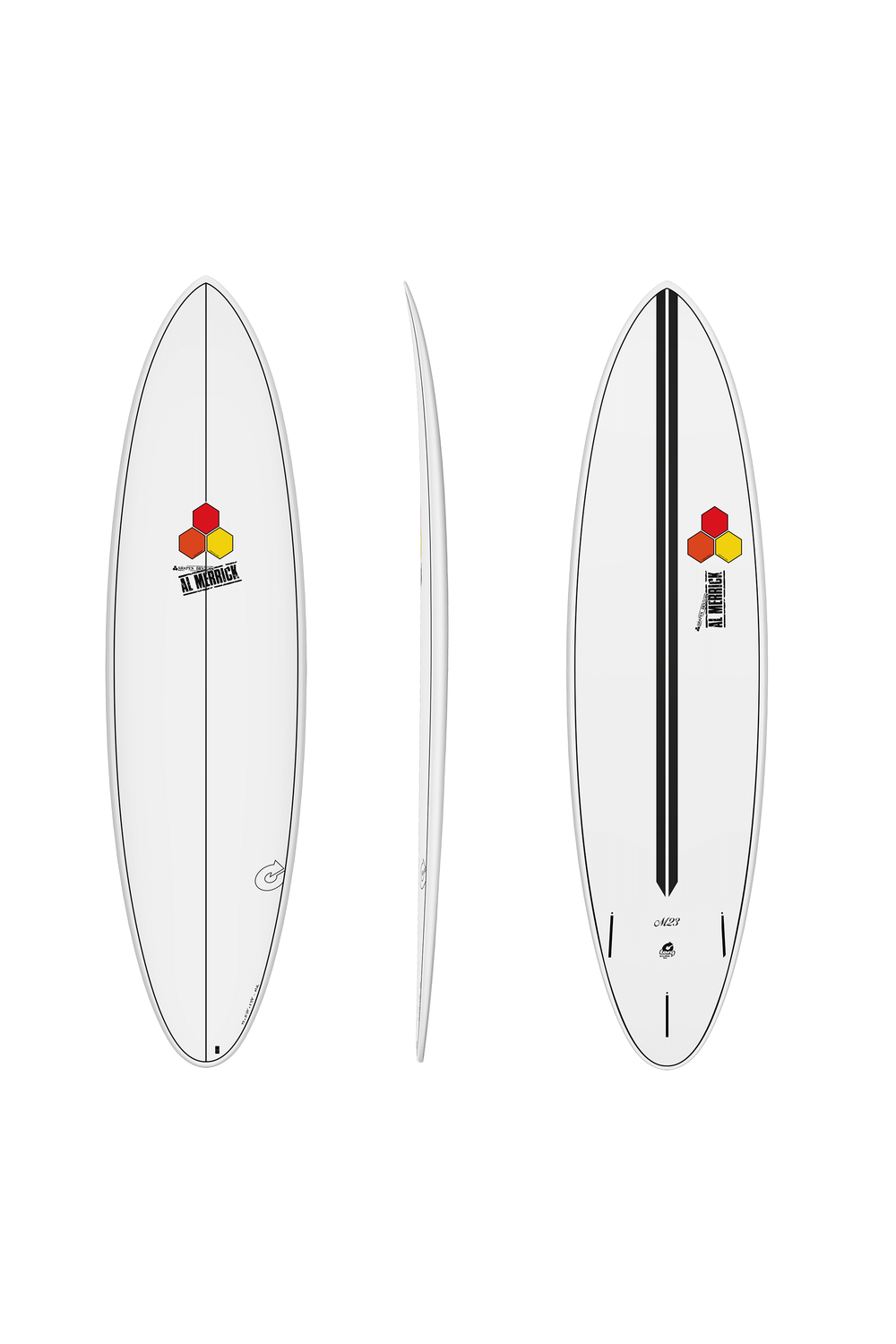 Torq 7'4'' M23 Surfboard in White + Pinline