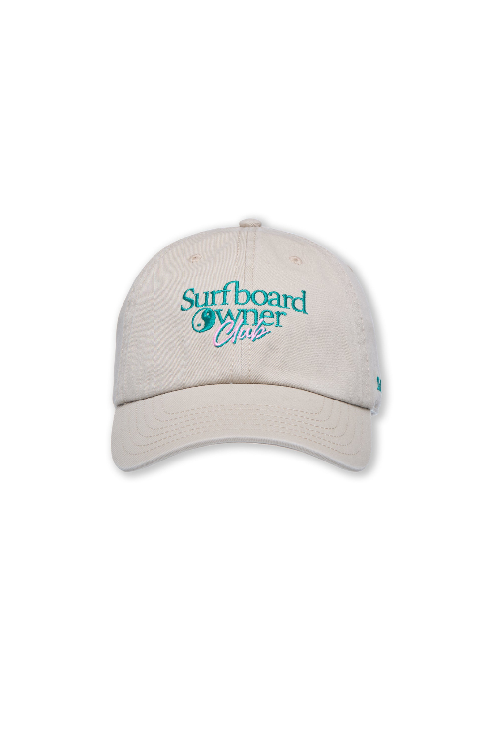Vintage white cap with 'Surfboard Owner' logo on a white background