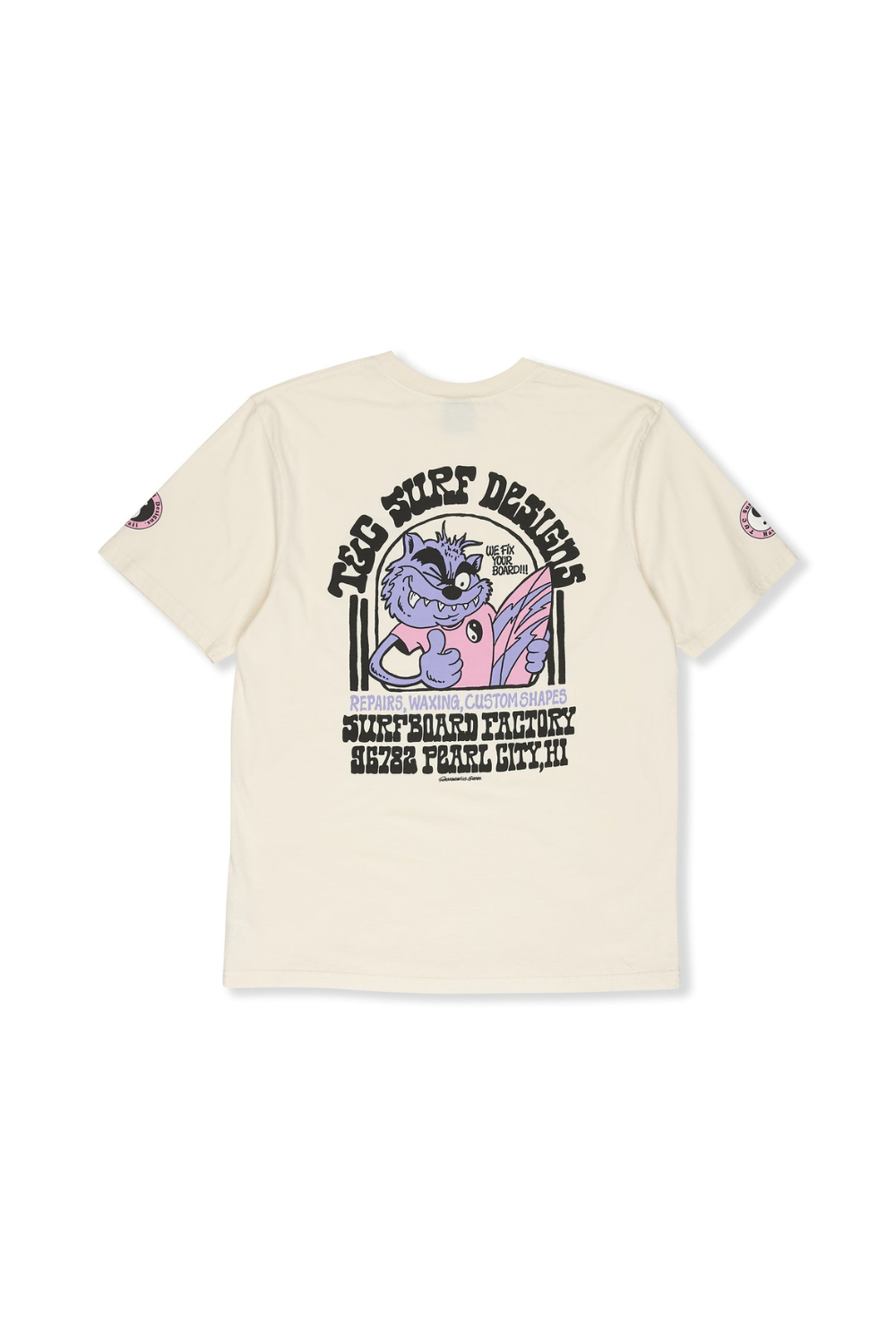 Vintage white T&C Surf Designs t-shirt with graphic design on a white background