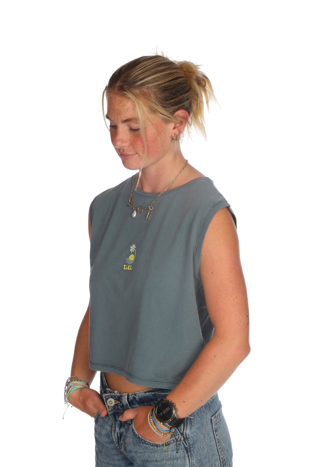 Tiki Palm Vest Washed Grey
