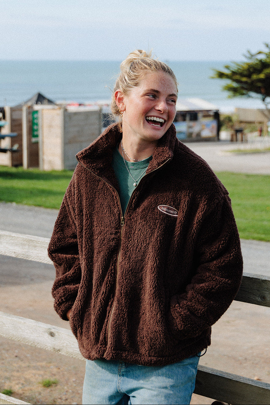 Tiki Hibiscus Womens Full Zip Cosy Fleece Brown