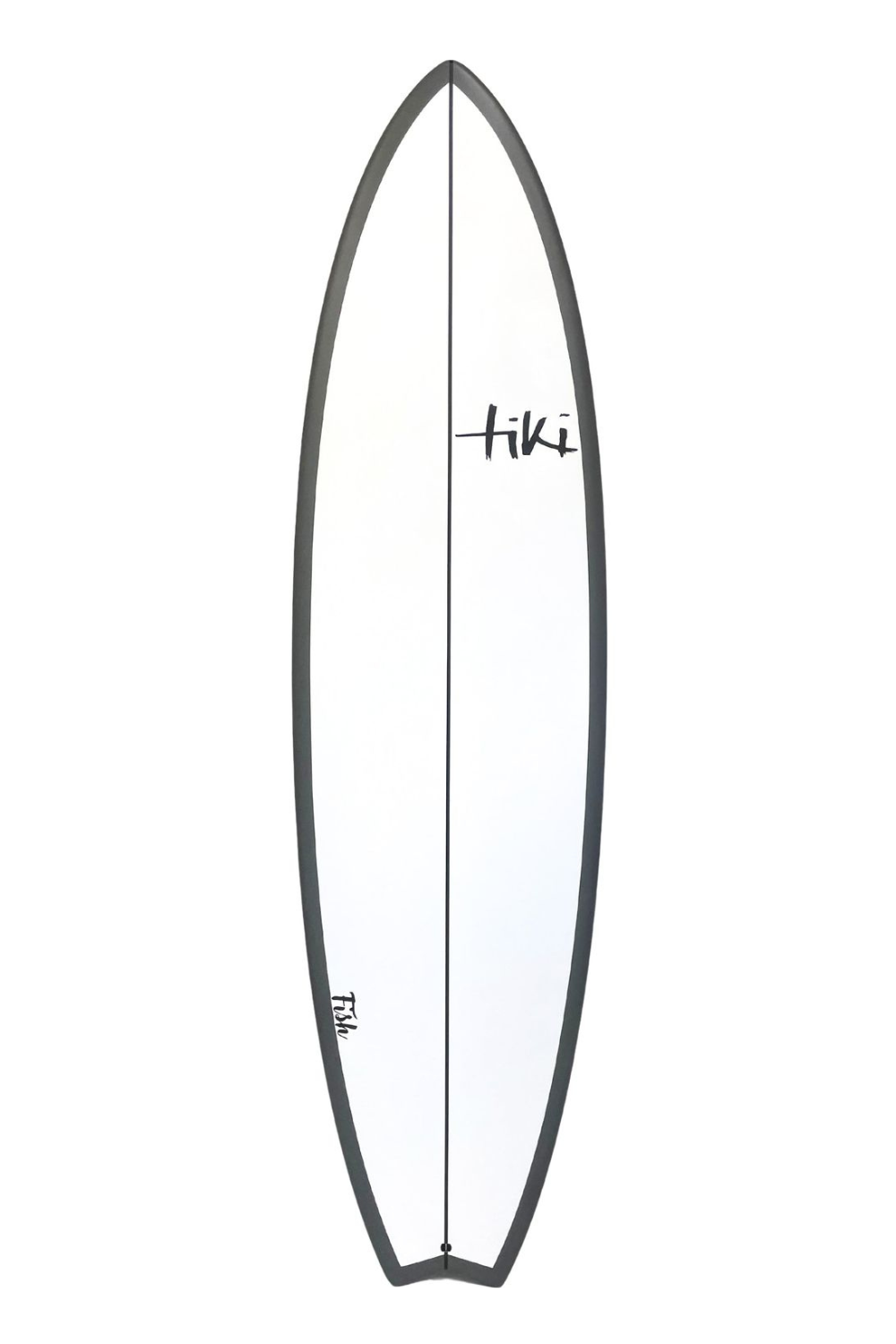 Tiki Evolution Fish Surfboard in Castle Rock Greyhite and dark grey on a white background