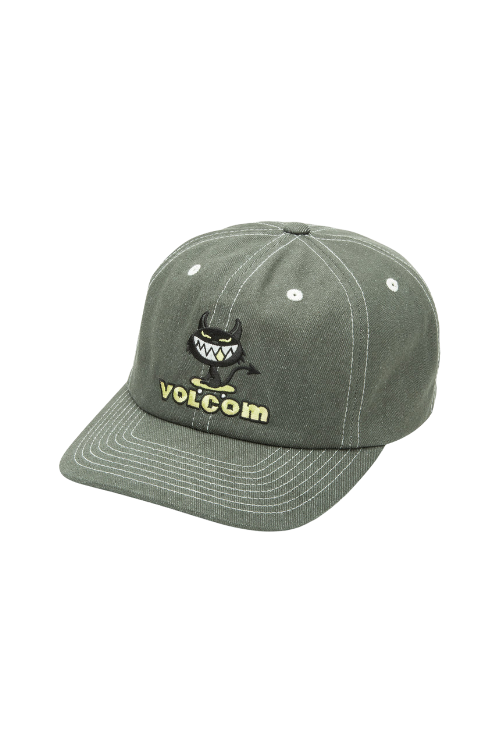 Moss green cap with Volcom logo on a white background