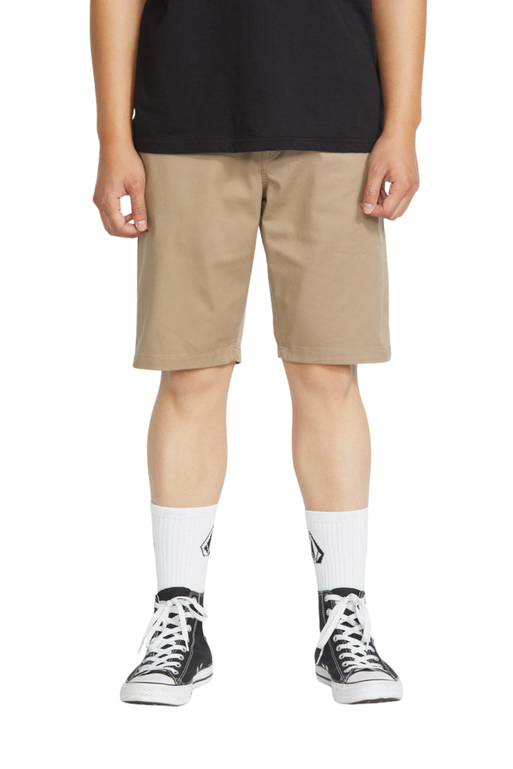 Person wearing beige shorts