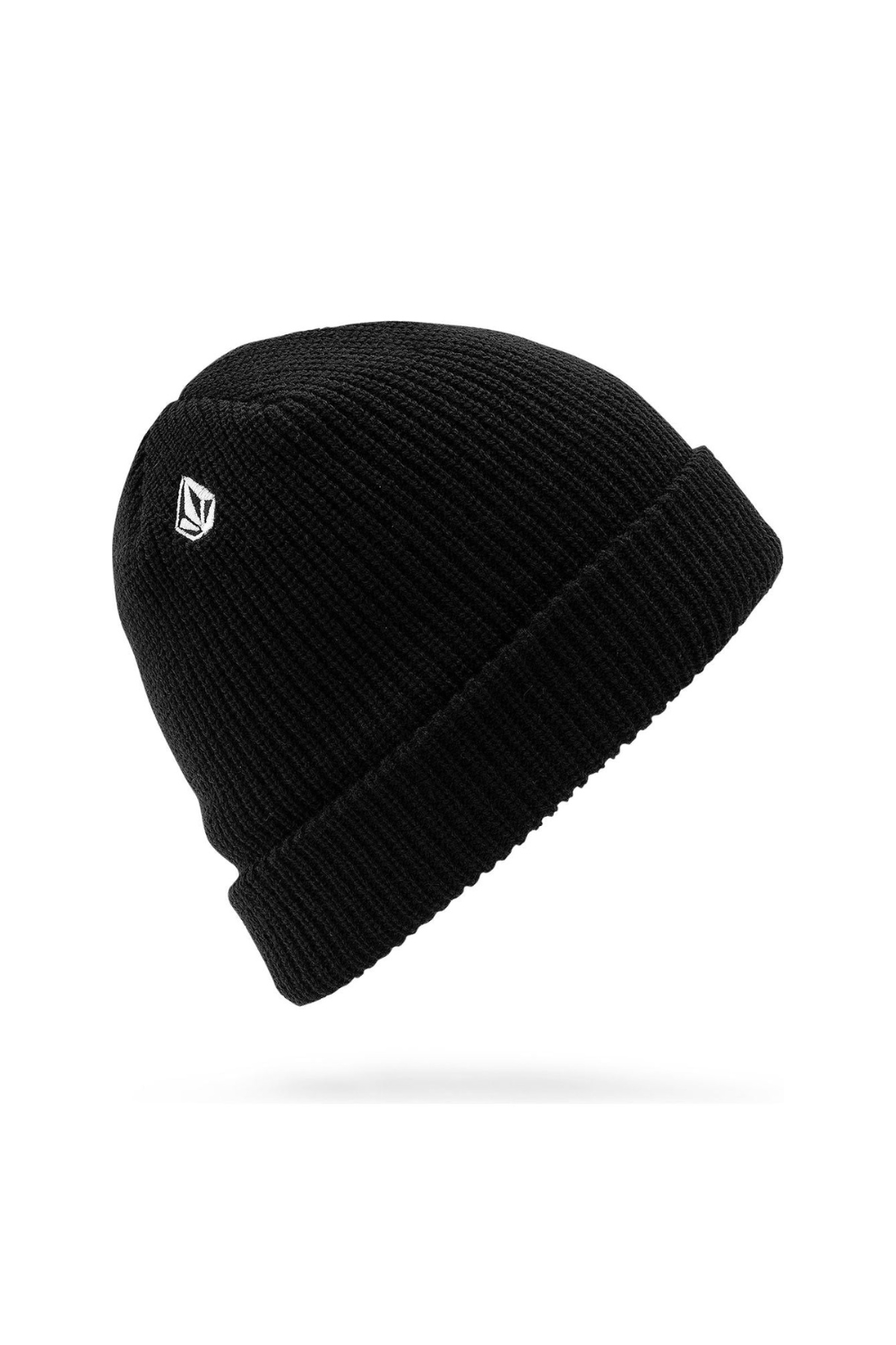 Black beanie with a logo on a white background