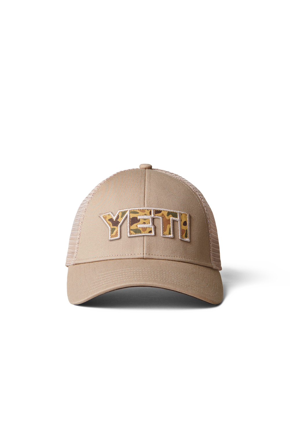 Yeti Camo Logo Badge Low Pro Trucker Hat Khaki