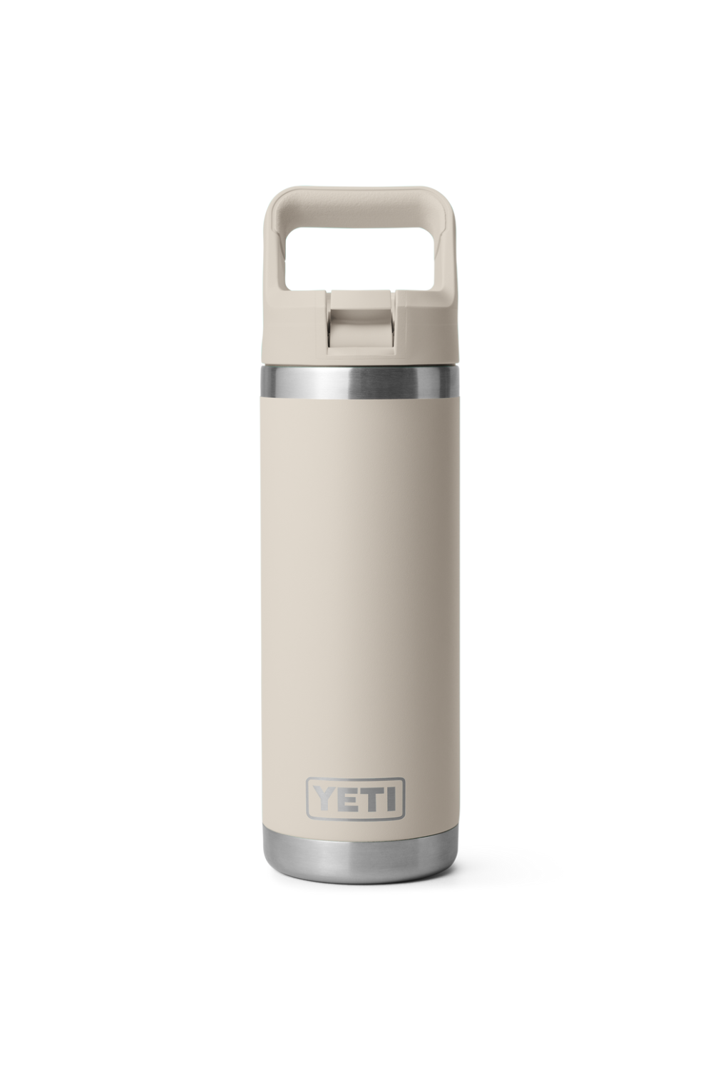 A beige Yeti water bottle on a white background