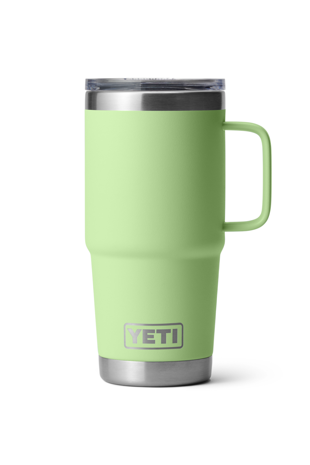 Lime green YETI mug with handle on a white background