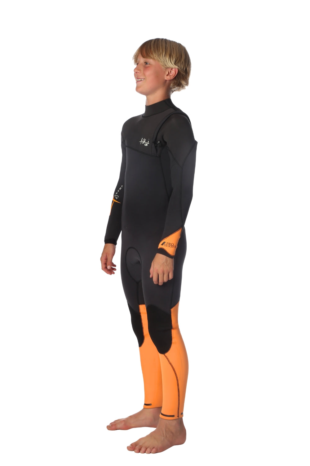 Tiki Youth Zepha 4/3 Wetsuit GBS Zip Free Steamer - Graphite/Orange
