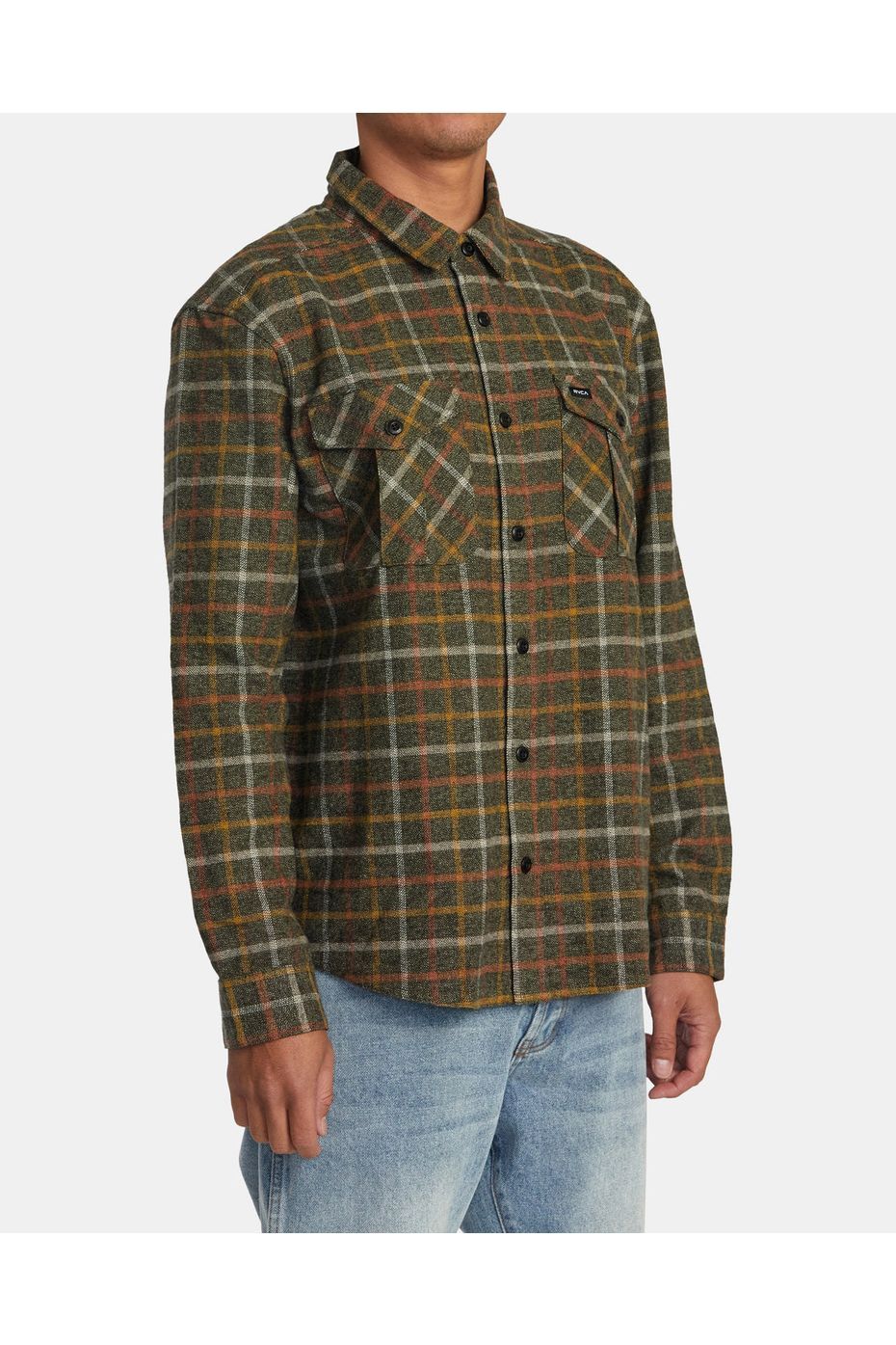 RVCA Hughes Flannel Long Sleeve Shirt Warm Grey