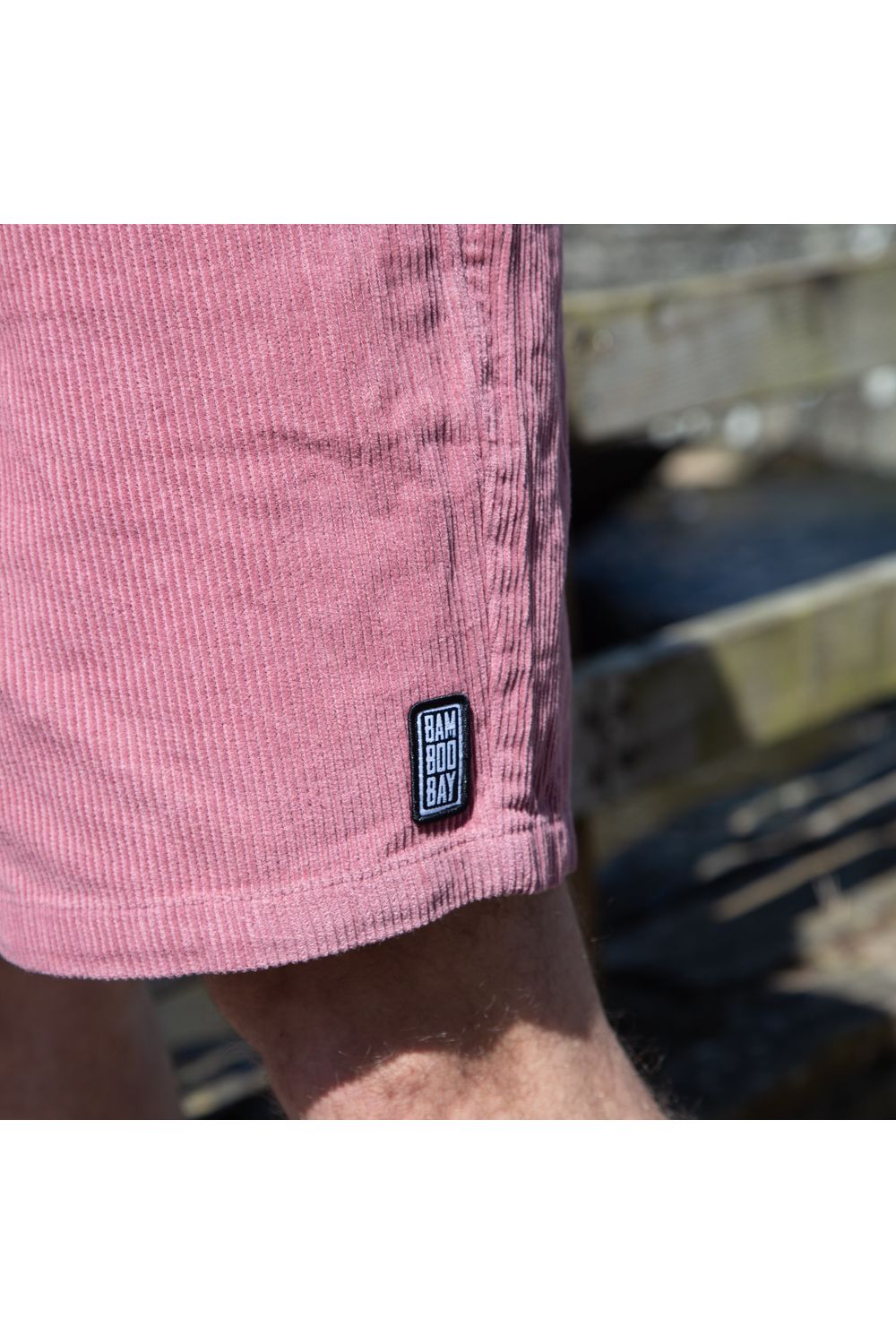 Bamboobay cord shorts in lilac front logo