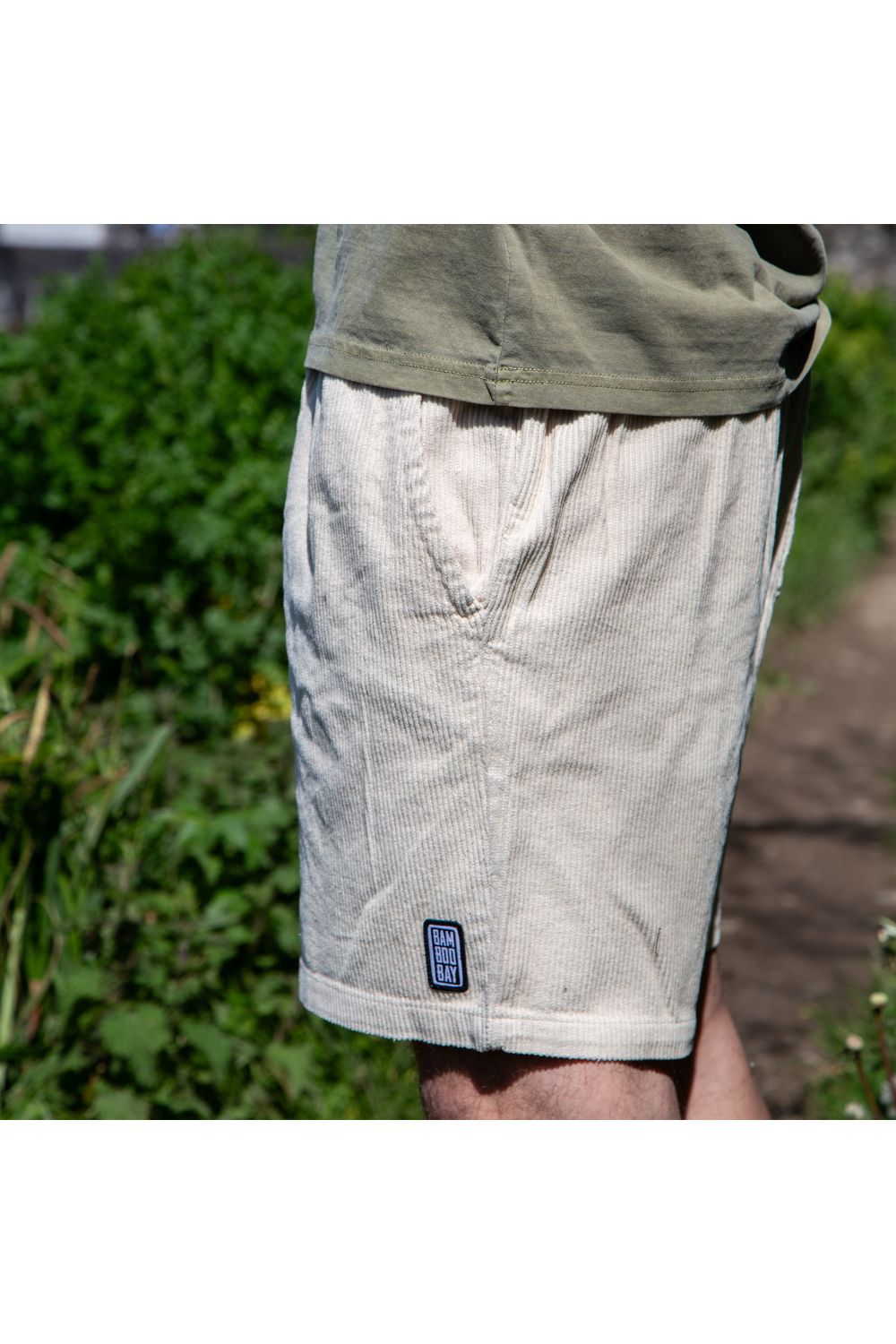 Bamboobay cord shorts in sand yellow side view