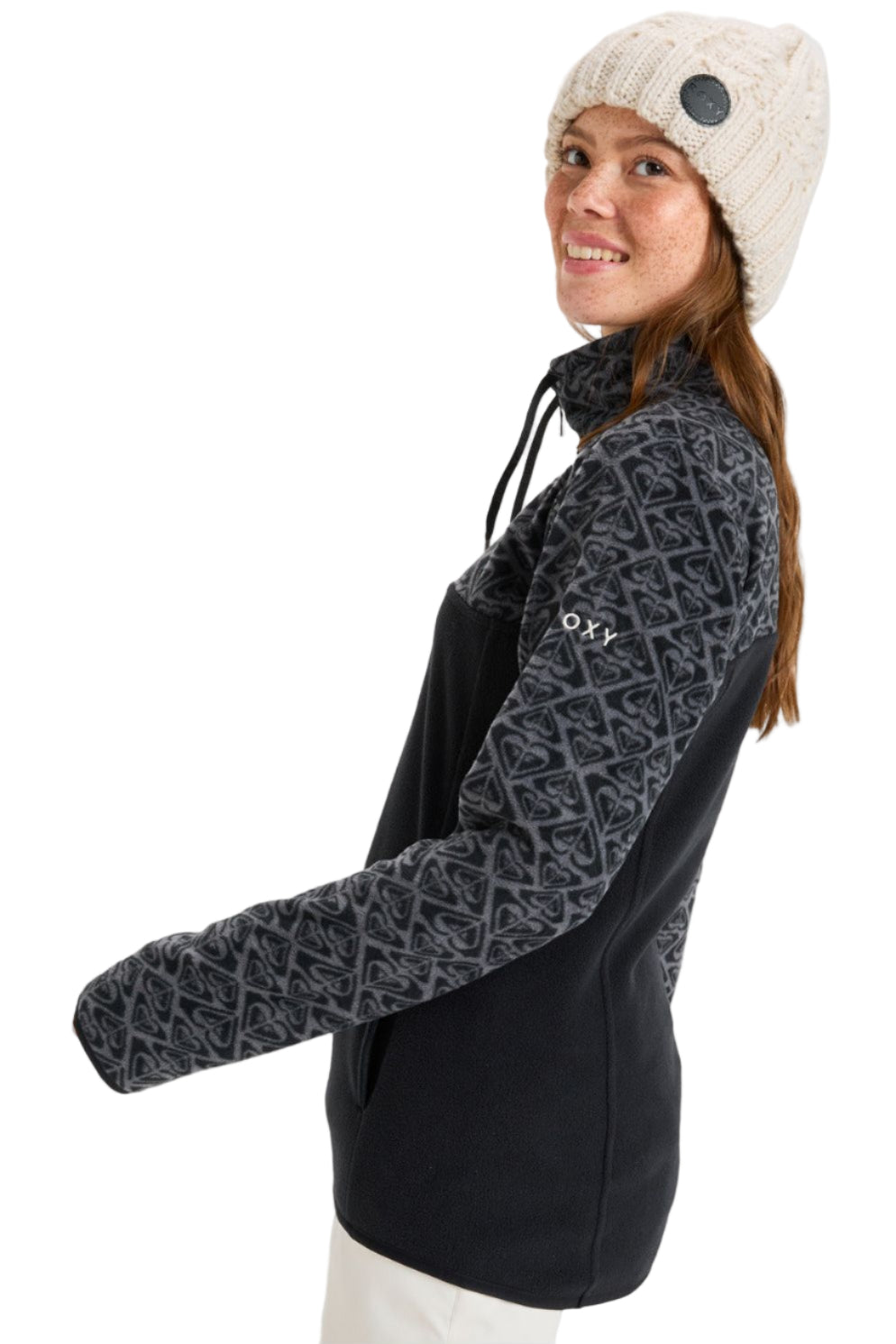 Roxy Sayna Half Zip Fleece True Black Roxygram Tonal