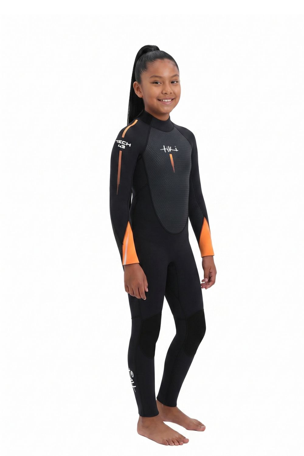 Tiki Tech 4/3mm Junior Wetsuit Back Zip Black/Orange