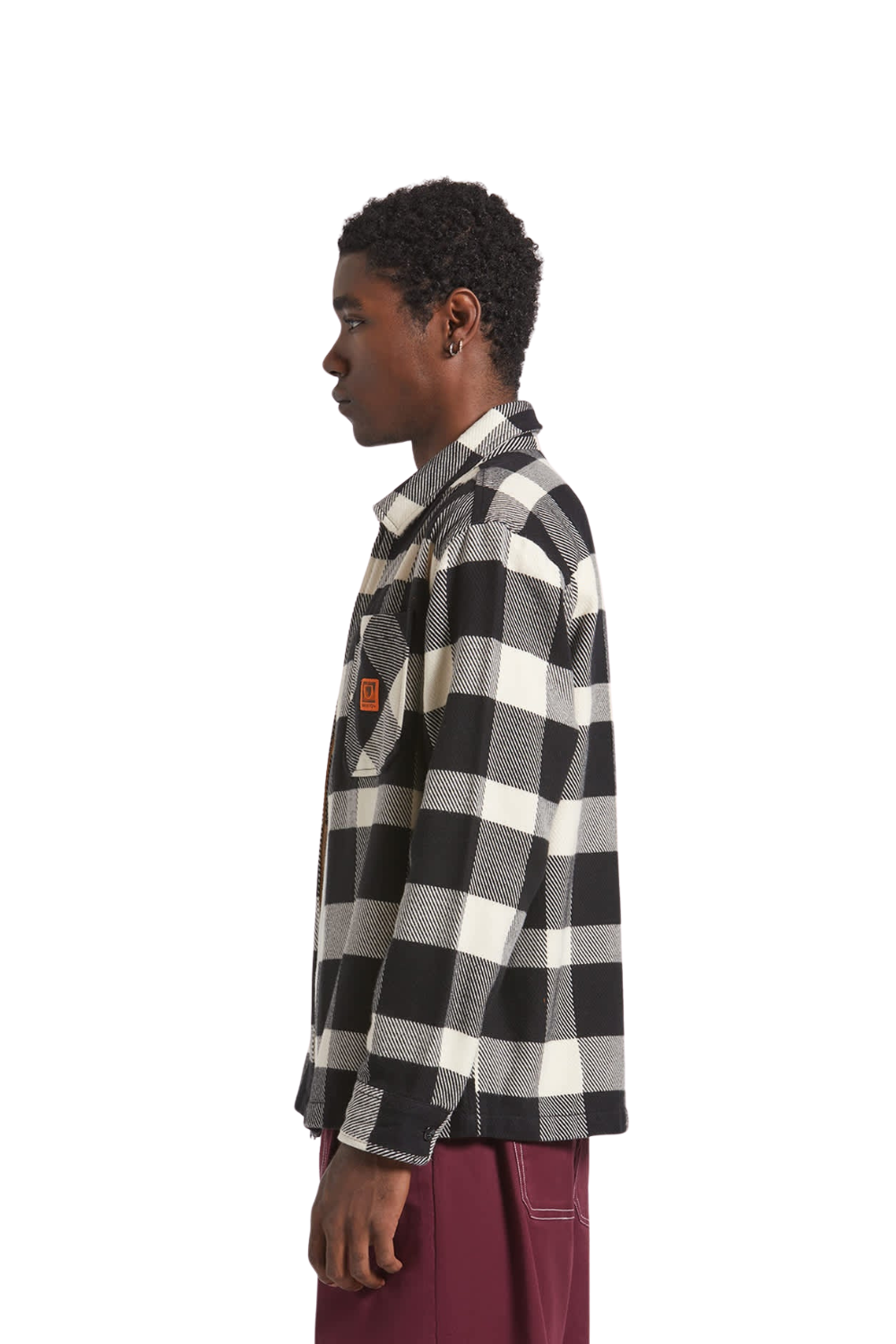 Brixton Global Zip Flannel Shirt Off White Black