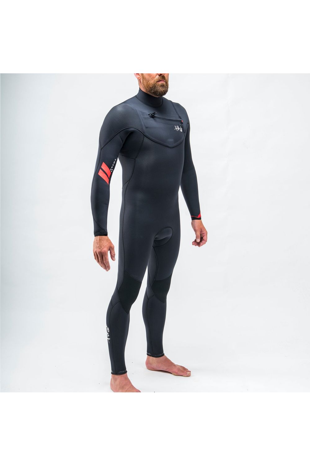 Mens Zepha2 4/3 GBS Steamer Wetsuit Chest Zip Black Red