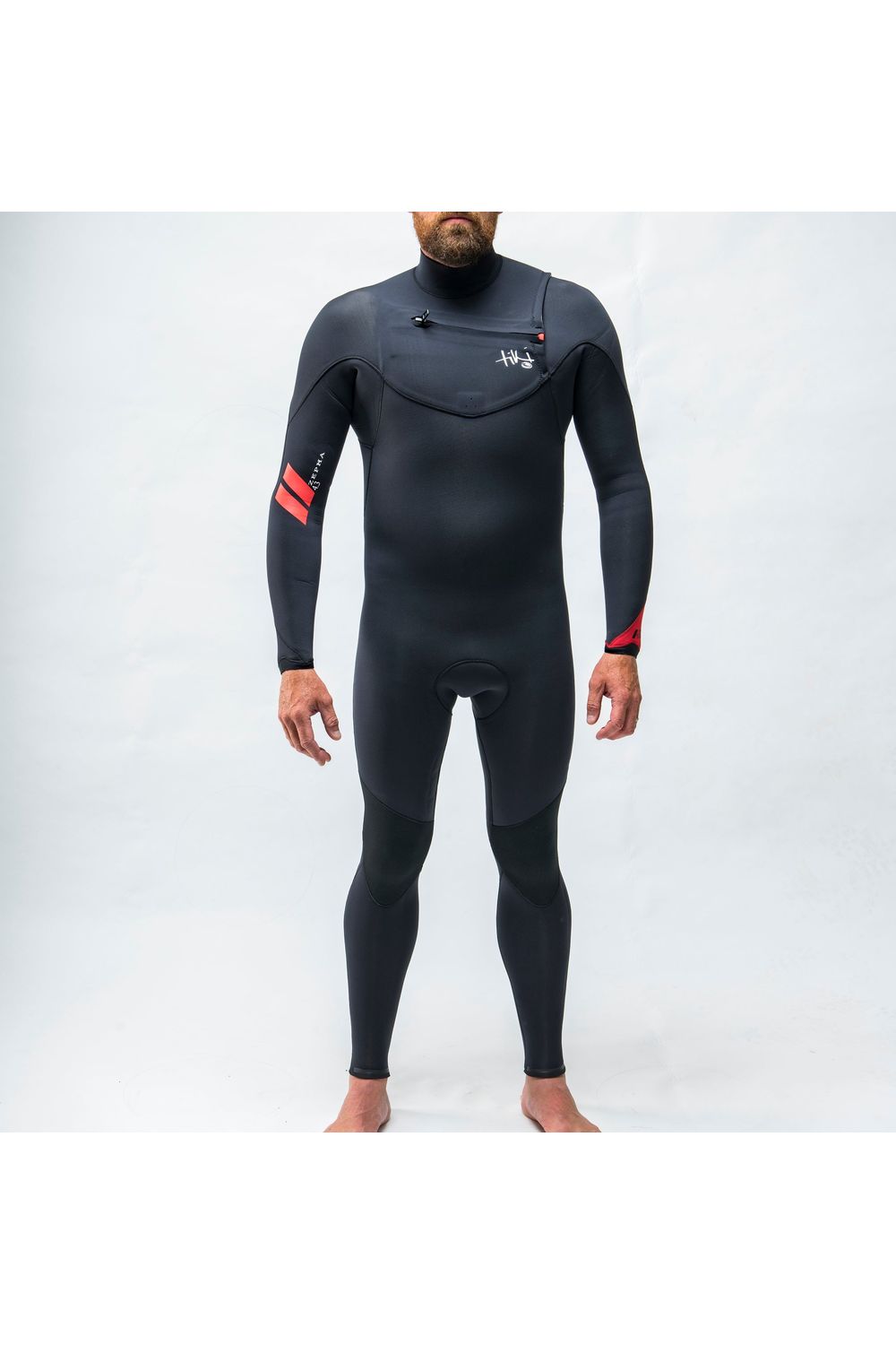 Mens Zepha2 4/3 GBS Steamer Wetsuit Chest Zip Black Red