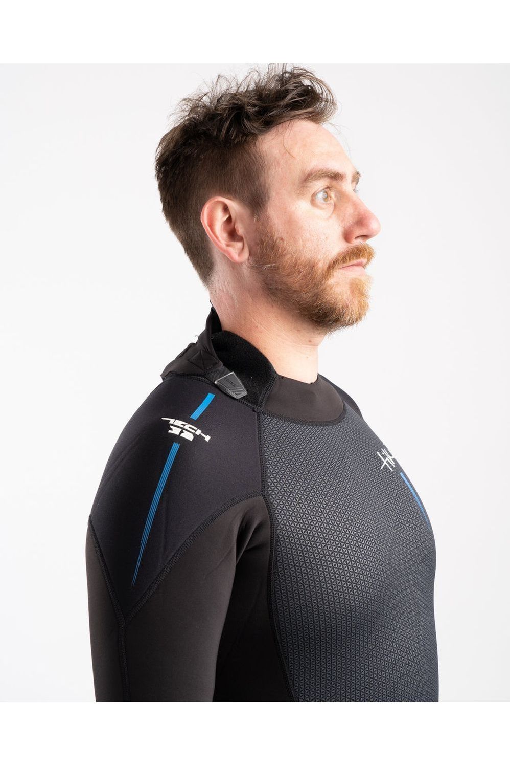 Tech Mens 3/2 Steamer Wetsuit Back Zip In Black & Blue