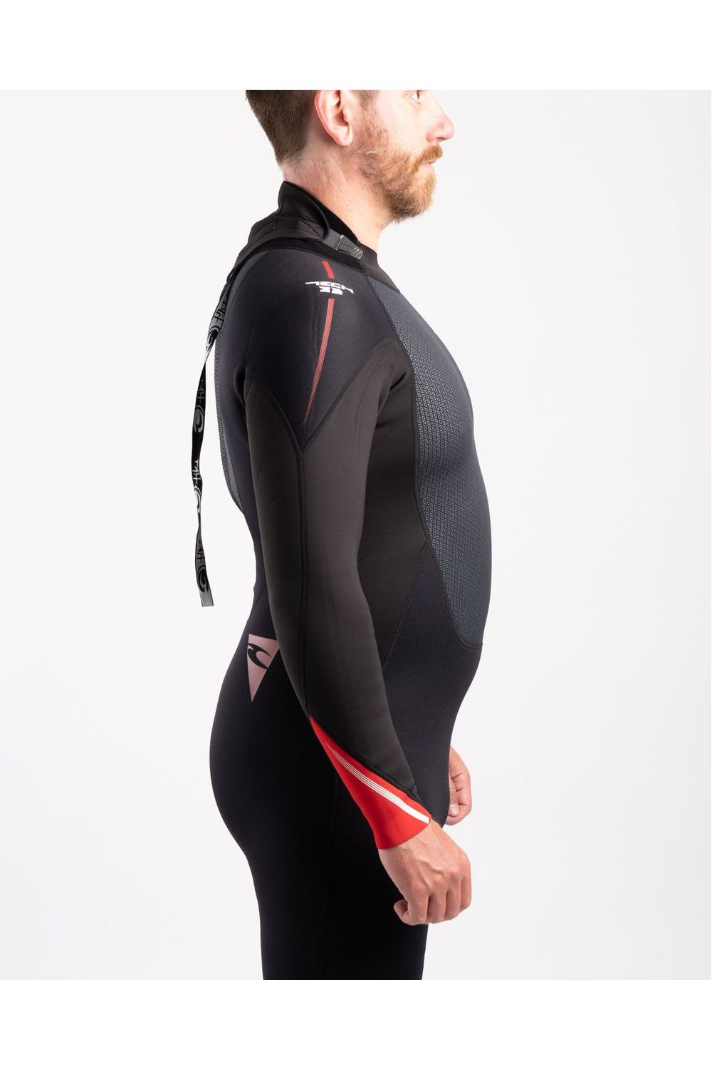 Tiki Tech 3/2 Steamer Wetsuit With Back Zip In Black & Red