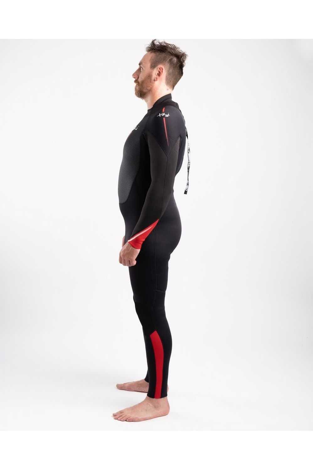 Tech Mens 3/2 Steamer Wetsuit Back Zip In Black & Red