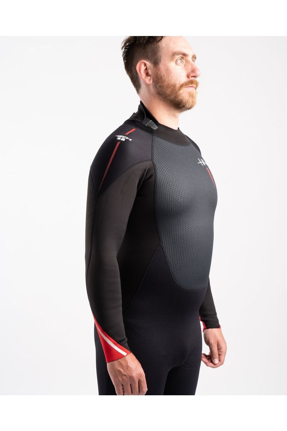 Tech Mens 3/2 Steamer Wetsuit Back Zip In Black & Red