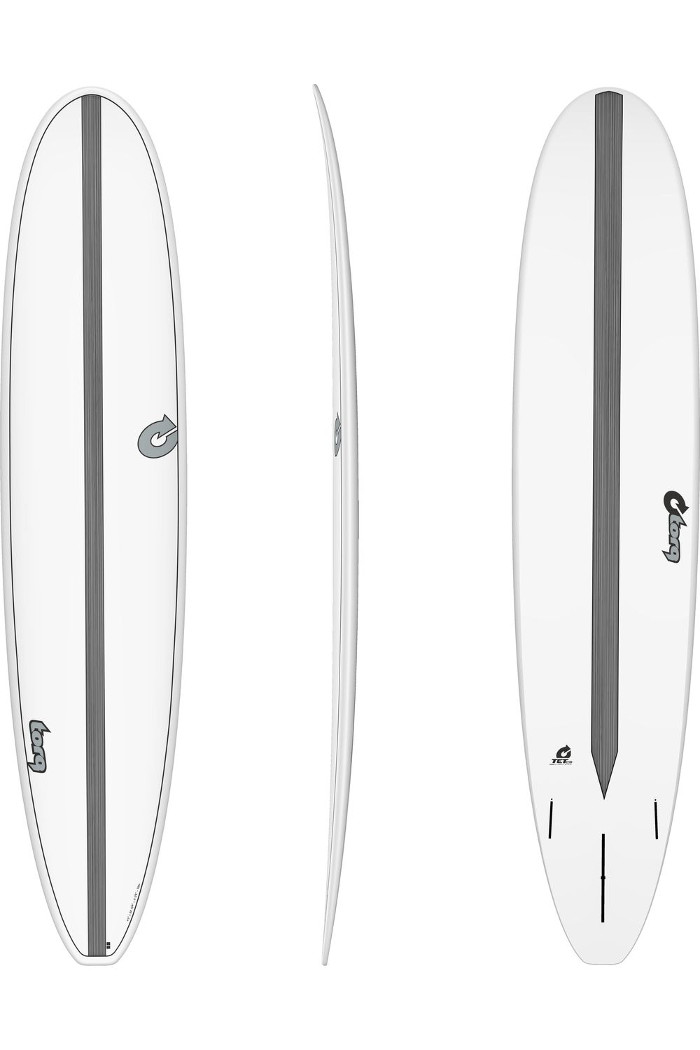 Torq TET Long Surfboard: Carbon Strip in White