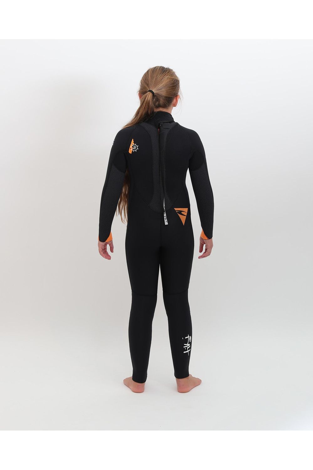 Tiki Junior Tech 4/3 Wetsuit GBS Steamer - Back Zip - Black/Orange