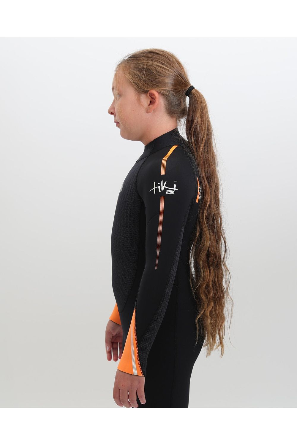 Tiki Junior Tech 4/3 Wetsuit GBS Steamer - Back Zip - Black/Orange