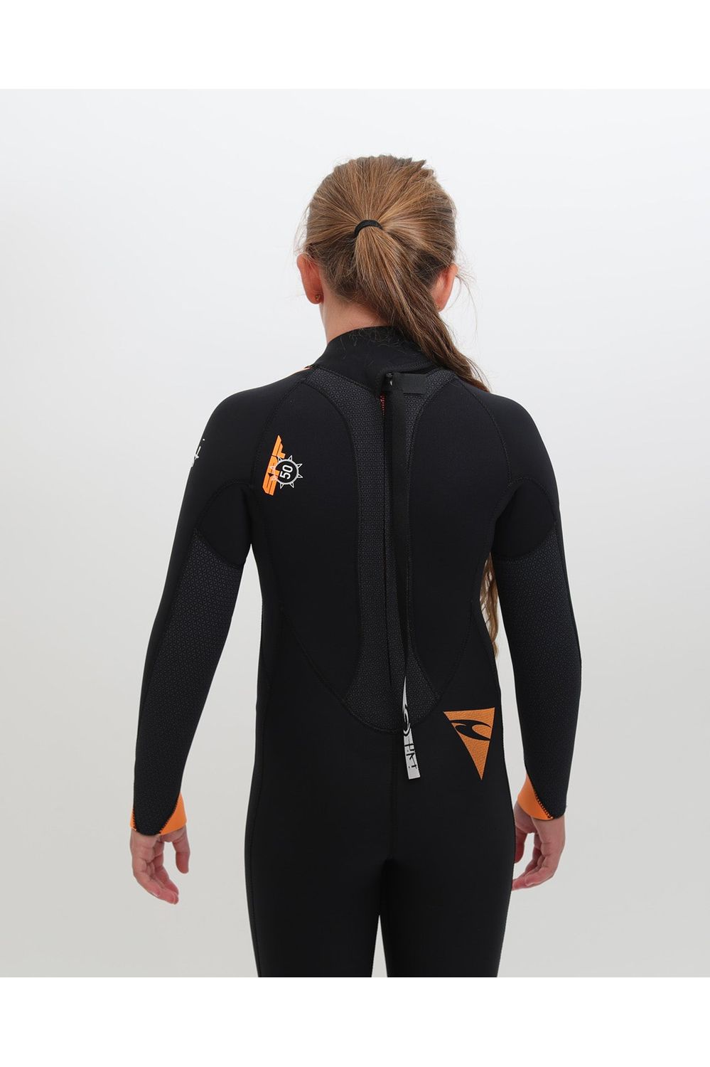 Tiki Junior Tech 4/3 Wetsuit GBS Steamer - Back Zip - Black/Orange