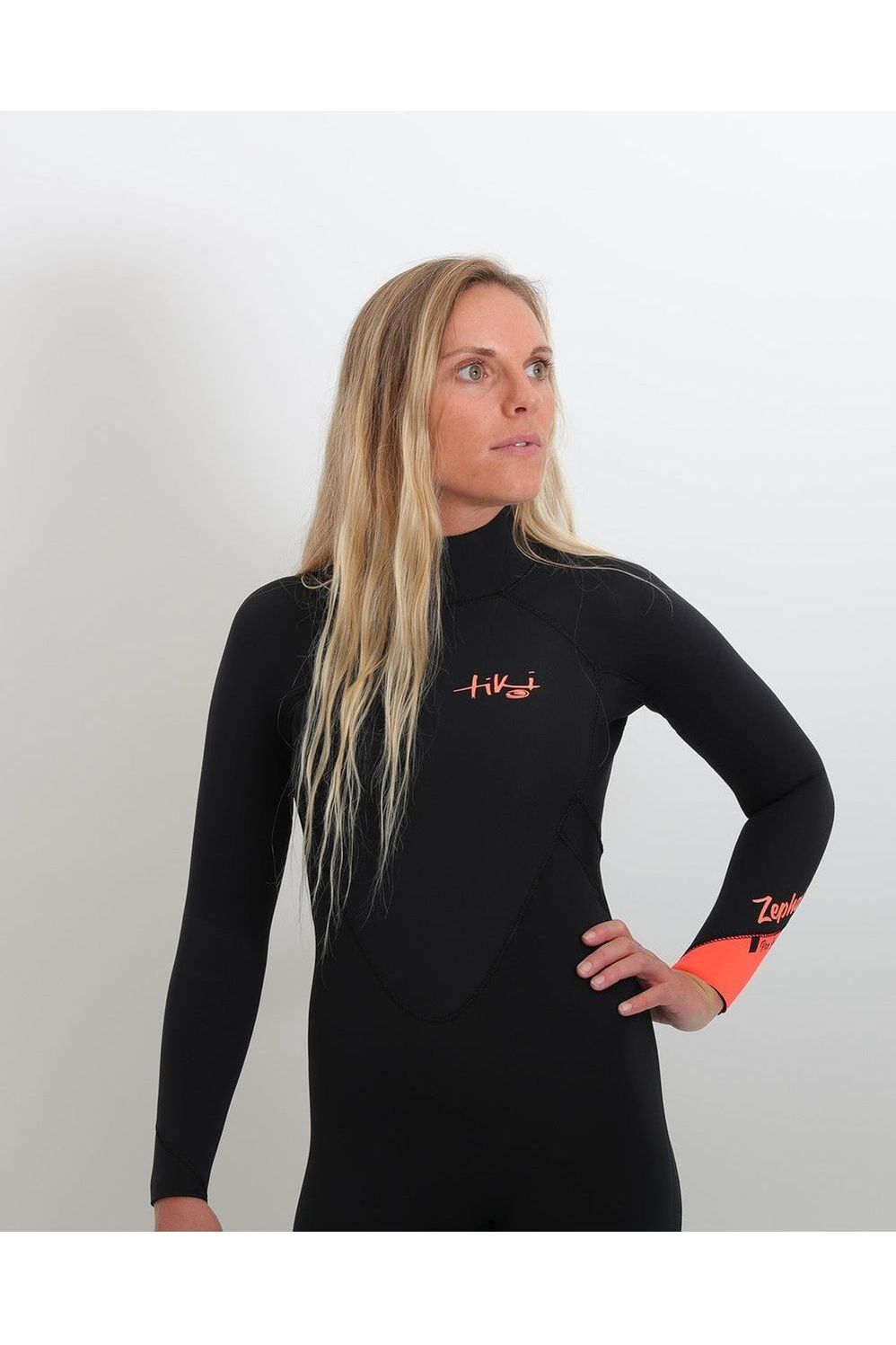 Tiki Women's Zepha2 4/3 Wetsuit GBS - Back Zip - Black/Peach